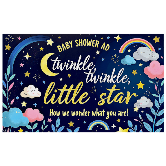 Twinkle Little Star Themed Baby Shower Banner Clouds Rainbows Stars Background Party Decorations Baby Shower Decors Photography Props Party Supplies