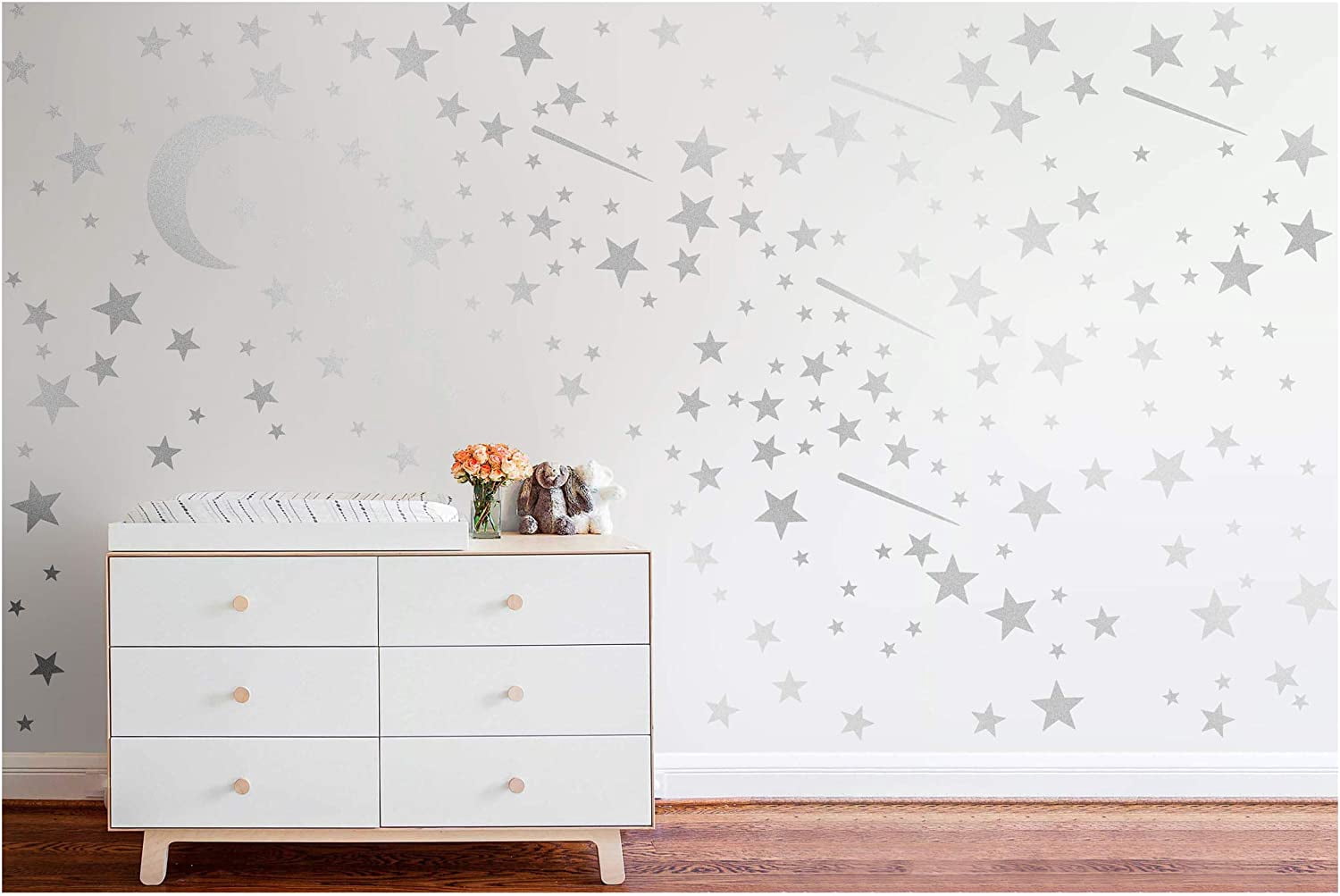Stickers Muraux Vinyl Argentés Étoiles Et Texte 'Twinkle Twinkle' - Décoration Chambre