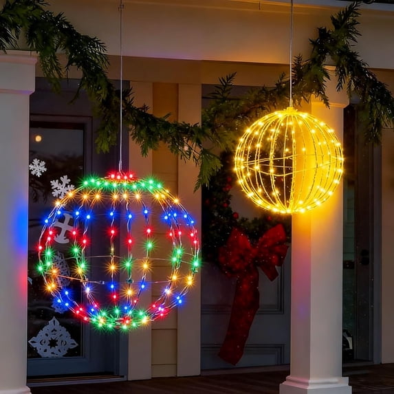 Twinkle Orbs Battery Operated, 2 Pack Hanging Christmas Light Balls ...