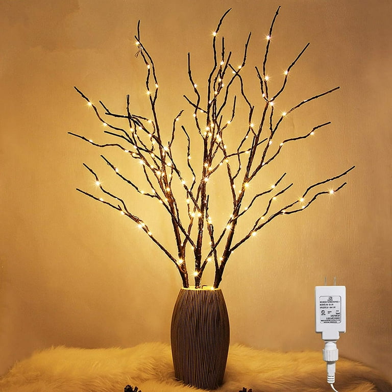 Hairui Pre Lit Artificial Brown Twig Branch with Fairy Lights 32in 150 LED Plug in Lighted Willow Branch for Christmas Home Decoration Indoor Outdoor