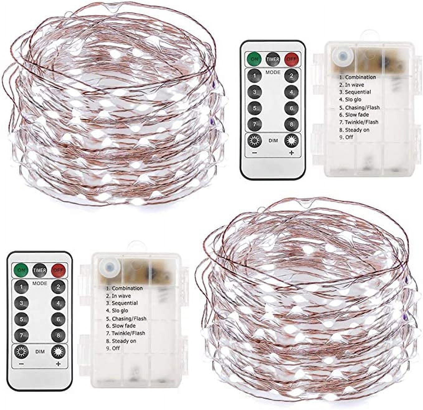 2 Set Fairy Lights Christmas String Lights Battery Operated 8 Modes 100