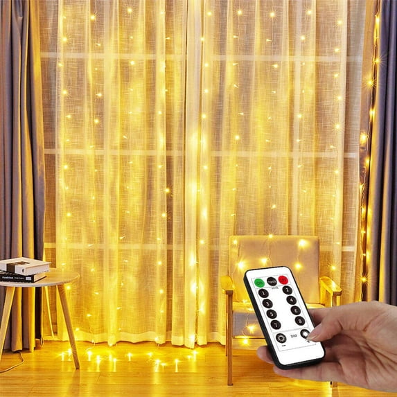 Window Curtain String Lights, 300 LED Lighting Modes Fairy Lights USB Powered, Waterproof Lights for Christmas Bedroom Party Wedding Home Garden Wall Decorations