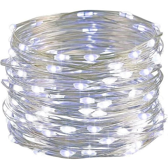 Twinkle Star Christmas Decoration Silver Wire Fairy String Lights, Christmas Lights, White, 33ft, 100 LEDs, 1-Pack