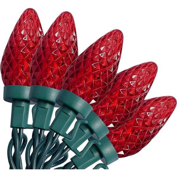 Twinkle Star C9 Christmas Lights, 12 FT 25 Lights Faceted Strawberry String Lights Indoor Outdoor Decor, 120V UL Certified Connectable Tree Light Strand for Thanksgiving Day Holiday Party, Red