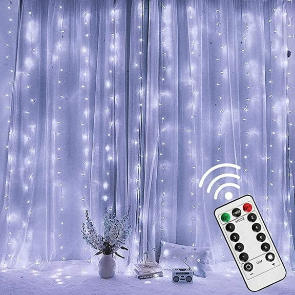 Twinkle Star Christmas Decoration Curtain String Lights with Remote Control Timer, Christmas Lights, White, 300 LEDs, for Thanksgiving 2025