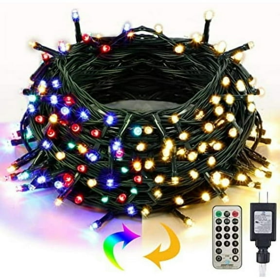 Twinkle Star Christmas Decorations String Lights, Plug-In, 11 Modes, Christmas Lights, Warm White and Multicolor, Memorial Day Decorations, 200 Led, 66ft