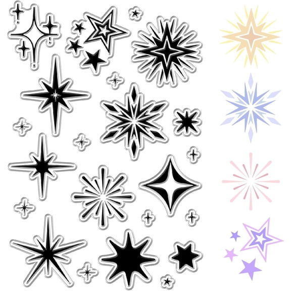 Twinkle Star Clear Rubber Stamps Hexagram Six Pointed Retro Vintage Reusable Transparent Silicone Stamp Seals for Journaling Card Making Scrapbooking Photo Album Decorative DIY White