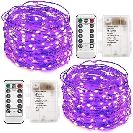 Twinkle Star Easter String Lights with 8 Modes & Remote, Battery Easter Lights, Firefly Fairy Lights, Waterproof Easter Decorations for the Home, Easter Decor 2025, Purple, 33ft, 100 LEDs, Pack of 2