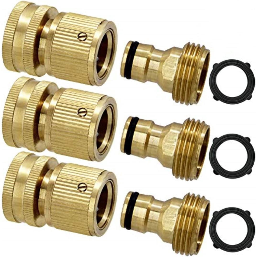 Twinkle Star Garden Hose Quick Connect Water Hose Fitting, 3/4 Inches Brass Female and Male Connector, 3 Set
