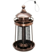 Twinkle Star Hanging Bird Feeders Outdoor, for Garden Yard Outside Decoration, Panorama Gazebo Birdfeeder, Lighthouse Shaped, Copper Red