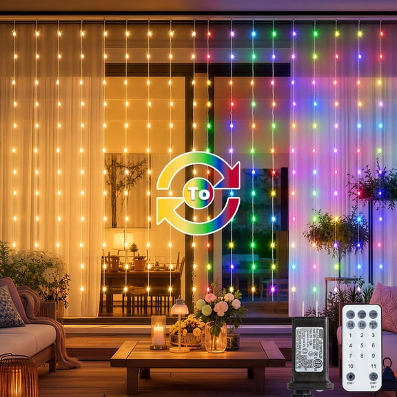 Twinkle Star Indoor/Outdoor Corded 300 LED Curtain Lights, 9.8 ft, RGBW
