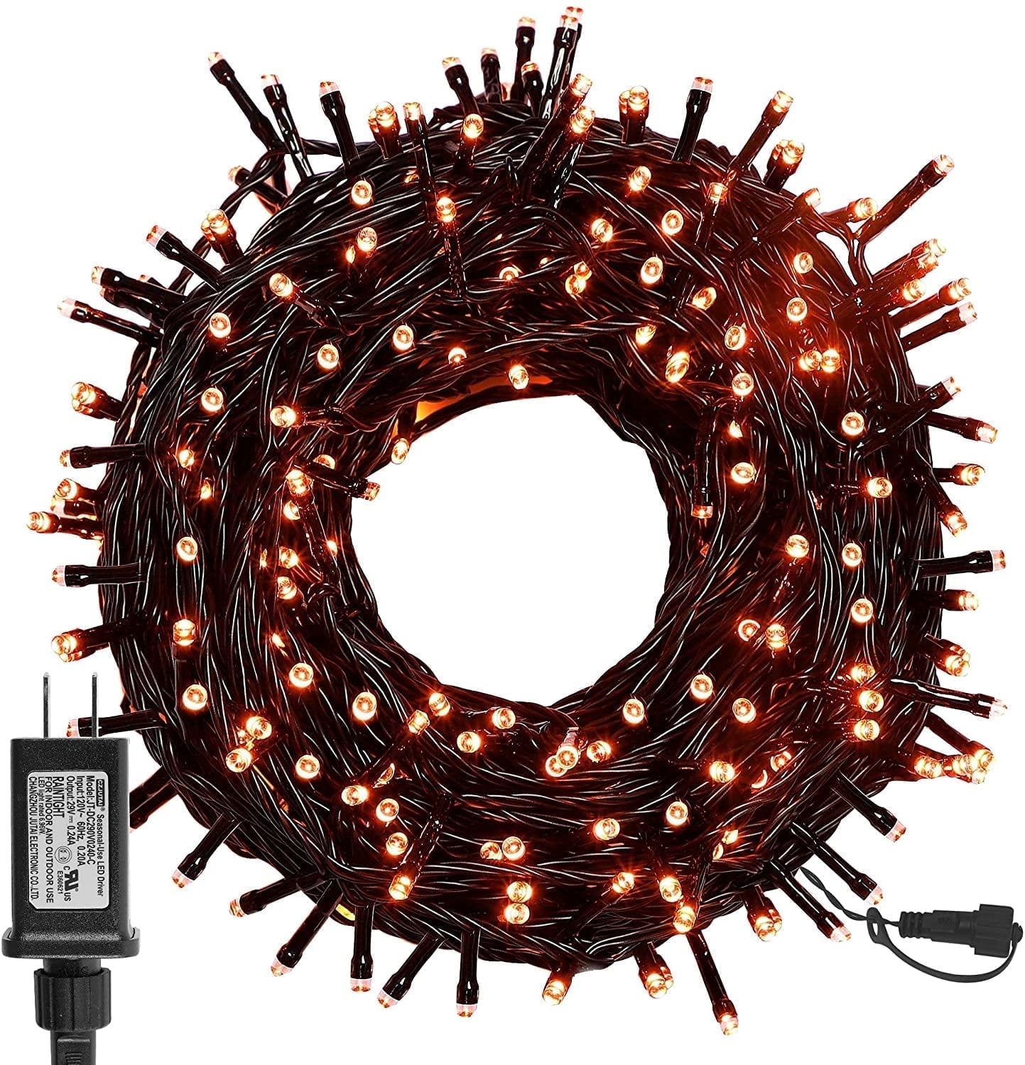 Twinkle Star Christmas Decoration String Lights, Plug-in Christmas Lights, 8 Modes Waterproof for Indoor Outdoor Christmas Tree, Orange, 300 Led, 99 ft