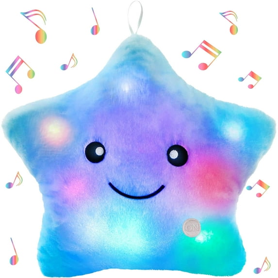 Syenll Twinkle Star Plush Pillow, LED Glowing Cushions, Star Shaped Throw Pillow Toys for Toddlers, Blue