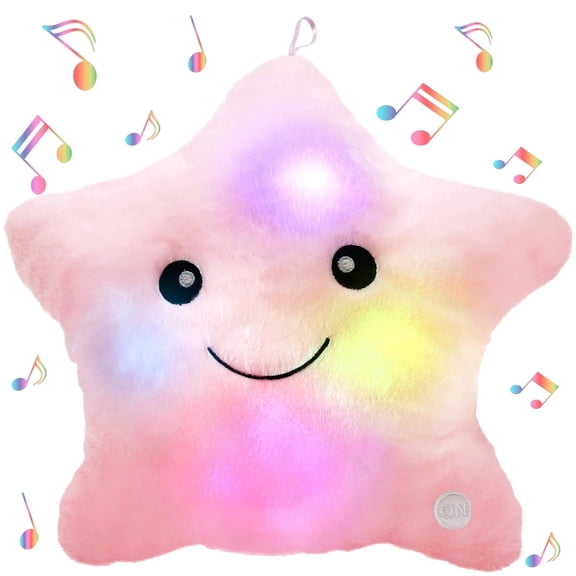 Syenll Twinkle Star Plush Pillow, LED Glowing Cushions, Star Shaped Throw Pillow Toys for Toddlers, Pink