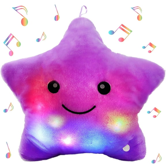 Syenll Twinkle Star Plush Pillow, LED Glowing Cushions, Star Shaped Throw Pillow Toys for Toddlers, Purple