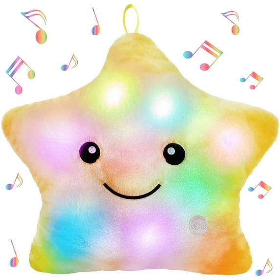 Syenll Twinkle Star Plush Pillow, LED Glowing Cushions, Star Shaped Throw Pillow Toys for Toddlers, Yellow