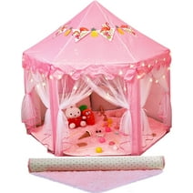 Twinkle Star Princess Castle Play Tent with Ultra Soft Rug, Play Princess House Toys for Little Girls Include Star String Lights and Banners Decor, Kids Tent Game for Indoor Outdoor, Pink, 55"x 53"