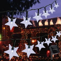 Twinkle Star Solar Star String Lights, 100 LED 33 FT Outdoor Ramadan Christmas Fairy Lights, 8 Lighting Modes & Waterproof for Christmas, Wedding Party, Xmas Tree, Garden Decor, Cool White