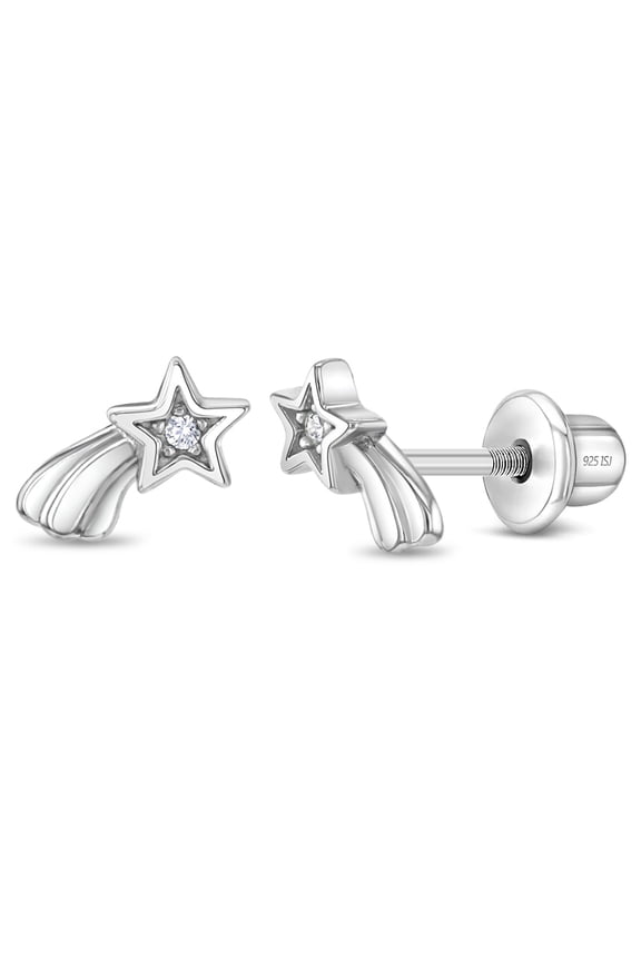 Twinkle Starlight Clear CZ Kids / Girls Earrings Screw Back - Sterling Silver