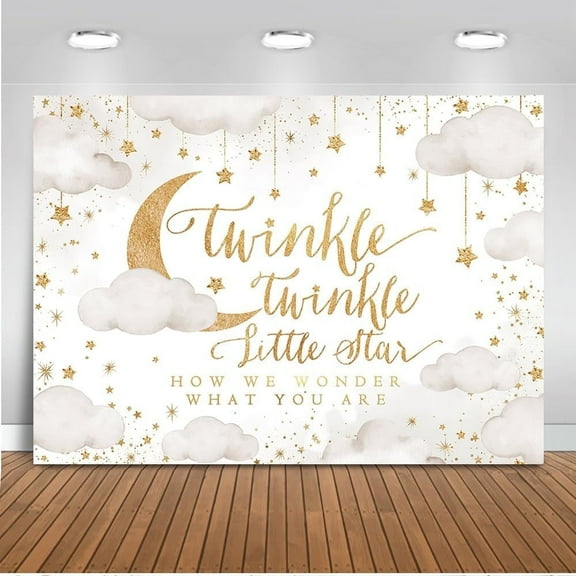 Twinkle Twinkle Little Star Backdrop Beige Gender Reveal Boy or Girl Party Background Decorations Cloud Moon Baby Shower Decorations Photoshoot Backdrops (Beige)