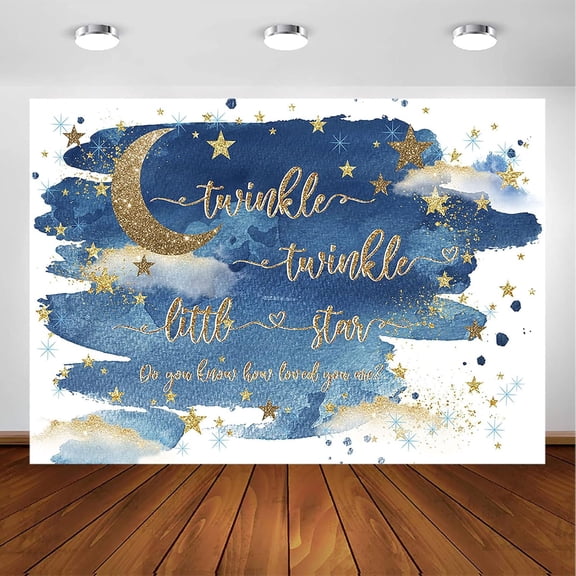 Twinkle Twinkle Little Star Backdrop for Boy Gold and Blue Twinkle Boy Baby Shower Photography Background Glitter Star Baby Shower Party Decorations Banner Supplies Photo Booth Props
