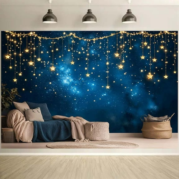 Twinkle Twinkle Little Star Backdrop Deep Blue Galaxy Star Night Baby Shower Photography Background for Boy Girl Gold Stars Birthday Baby Shower Party Decorations Banner Photo Booth Props