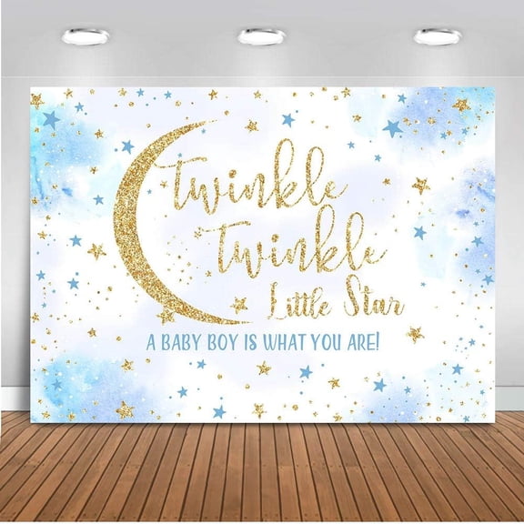 Twinkle Twinkle Little Star Backdrop Gold and Blue Twinkle Boys Baby Shower Photography Background Glitter Star Gender Reveal Party Decorations Banner Supplies Photo Booth Props