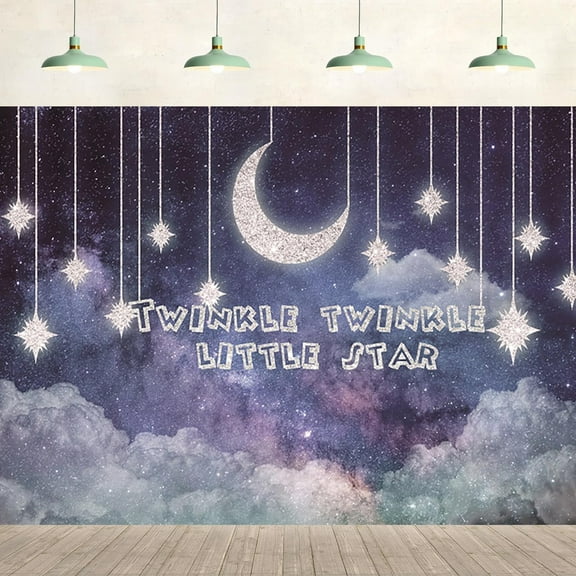 Twinkle Twinkle Little Star Backdrop Moon Star Cloud Glitter Purple Background Baby Shower Party Supplies Photography Banner Decor Kids Children Portrait Photo Studio Props