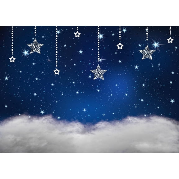 Twinkle Twinkle Little Star Backdrop Navy Blue Galaxy Starry Sky Sliver Shining Stars Clouds Photography Background Newborn Kids Birthday Party Decorations Banner Photo Prop