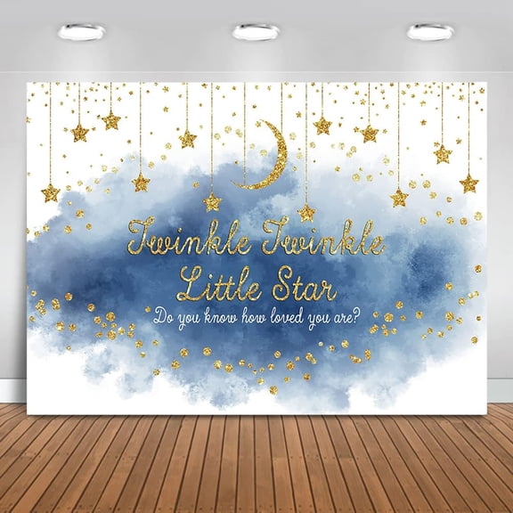 Twinkle Twinkle Little Star Backdrop Navy Blue Gold Stars Baby Shower Background Moon and Stars Boy Baby Shower Party Cake Table Decorations Banner Photo Booth Props