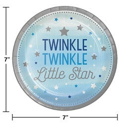 BIRTHDAYEXPRESS Twinkle Twinkle Little Star Blue Round Paper Dessert Plates 8 Count for 8 Guests