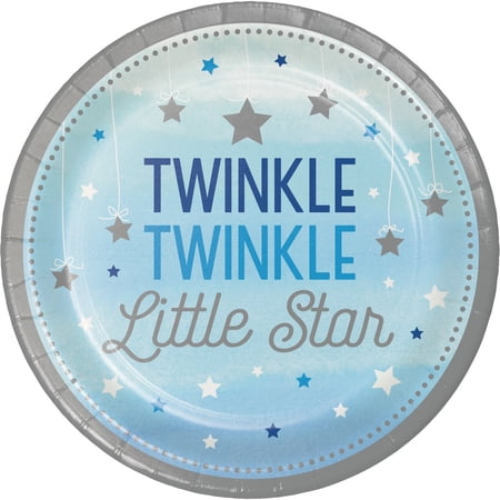 Twinkle Twinkle Little Star Blue Round Paper Plates 8 Count for 8 Guests