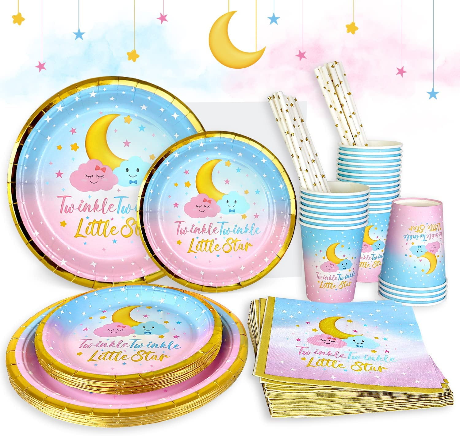 Twinkle Twinkle Little Star Gender Reveal Plate Set 125 Pieces for 25