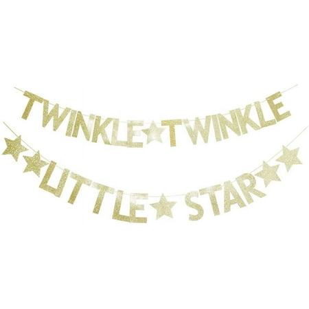 Twinkle Twinkle Little Star Gold Glitter Banner for Baby Shower/Kids Birthday Party Sign Decorations