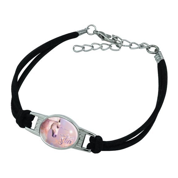 Twinkle Twinkle You're My Star Magical Unicorn Novelty Suede Leather Metal Bracelet