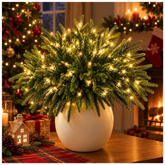 Twinkling Enchanted Evergreen Pine with Lights, Christmas Enchanted Evergreen Olive Branch Lighted Artificial Olivestems, Artificial LED Branches (No vase)