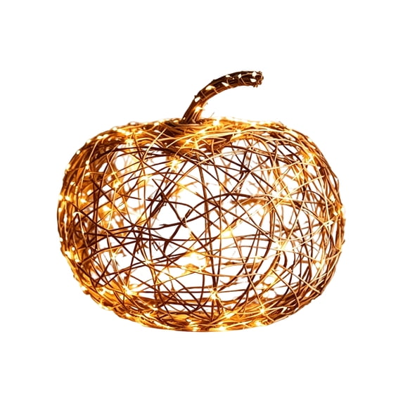 Twinkling Illuminated Vine Pumpkin - Warm Lighted Natural Woven Vine Pumpkin Tabletop Decor – Rustic Farmhouse Autumn Harvest Mantel & Shelf Seasonal Ornament