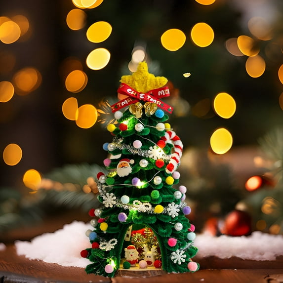 Twinkling Lights 10 in DIY handmade Lighted Mini Christmas Tree Small Desktop Christmas Tree With 20 LED Cones And Christmas Decorations U