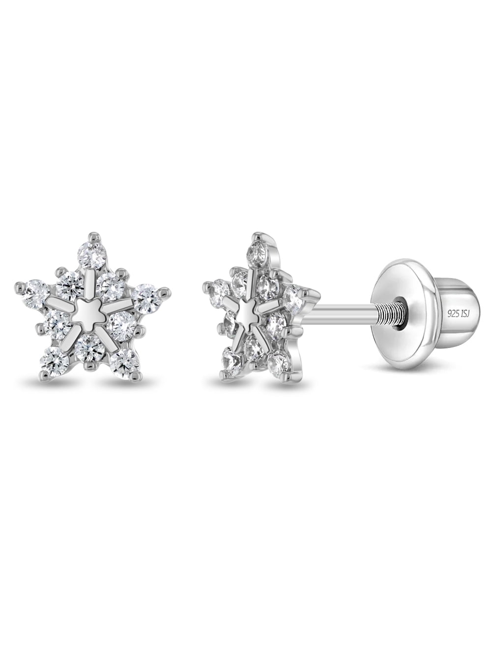 Twinkling Snowflake Kids / Girls Earrings Screw Back - Sterling Silver