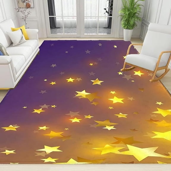 Twinkling Stars Area Rug, Beautiful Night Sky Non Slip Kids Rugs, Noise Reduction Machine Washable Carpet For Indoor Living Room Bedroom Office Decor Mat 5x6ft
