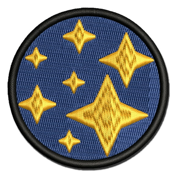 Twinkling Stars Glitter Shimmer Applique Multi-Color Embroidered Iron-On Patch - 3.5 Inch Large