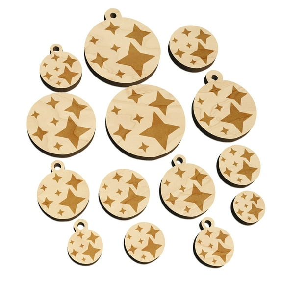 Twinkling Stars Glitter Shimmer Wood Mini Charms Shapes DIY Craft Jewelry - No Hole - Various Sizes (16pcs)