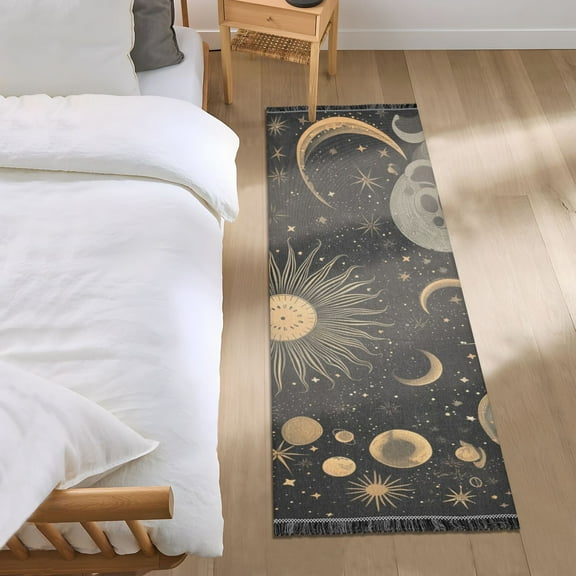 Twinkling Sun Moon Stars Runner Area Rug 2x6 Soft Non-Slip Washable Bedside Carpet for Hallway Bedroom Living Room Home Decor
