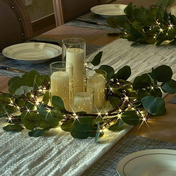 Twinkling Tree 6ft Battery Operated Olive Vine Garland with Fairy Lights - 96 Warm White LEDs, Faux Artificial Greenery for Christmas, Wedding, Mantle, Fireplace, Indoor Outdoor Home Decor