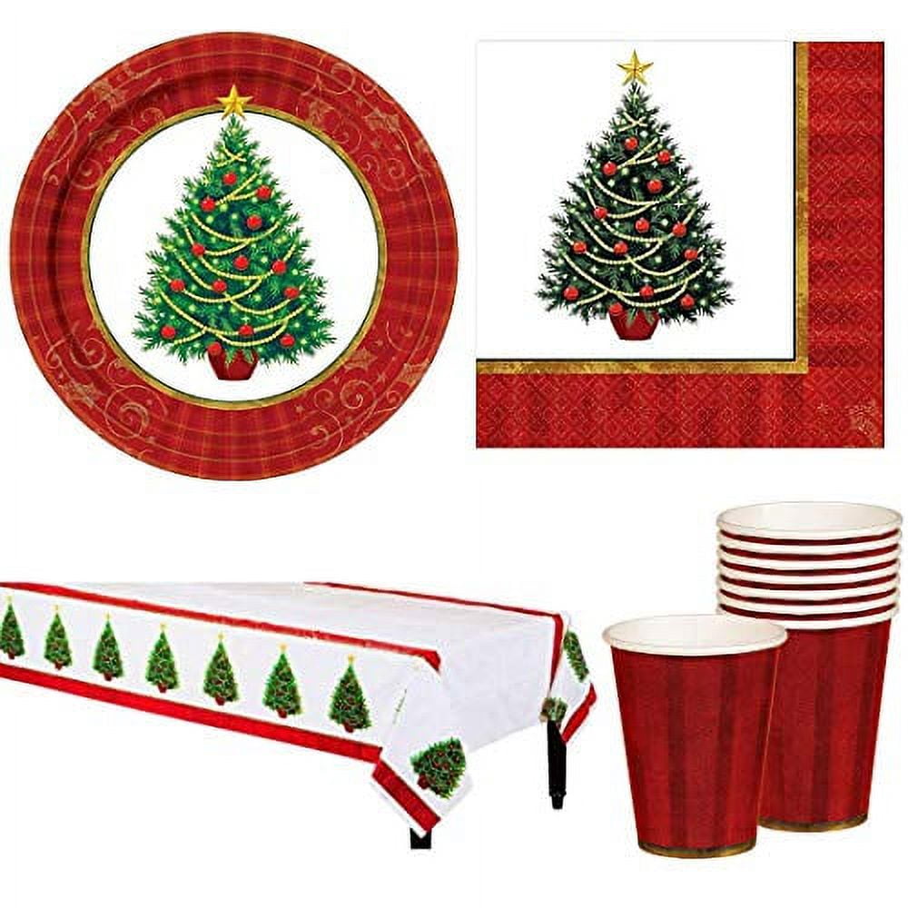 Twinkling Tree Christmas Party Holiday Tableware Supplies Pack for 36