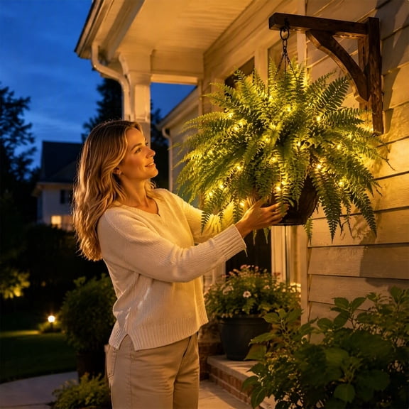 Twinkling Tree Enchanted Evergreen Pine Christmas Decor, 24-Leaf Artificial Outdoor Christmas Decorations, Hanging Front Porch Christmas Decor for Patio