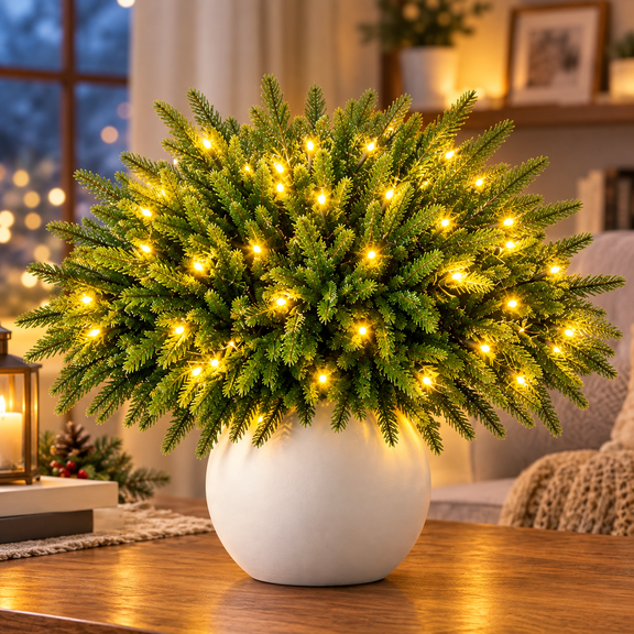 Twinkling Tree Enchanted Evergreen Pine with Lights, 5/10 Pack Artificial Lighted Branches, Warm White LED Stems for Christmas, Fall, Winter Home Decor (5PC)