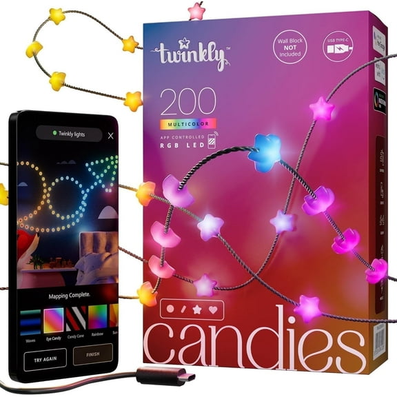 Twinkly 200-Color RGB Star-Shaped LED String Lights, 12m (39.4 ft), Green Wire