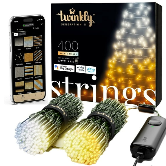 Twinkly App-Controlled 105ft Smart String LED Lights with 400 AWW LEDs - WiFi & Bluetooth Connectivity, Sync with Music, Indoor/Outdoor Use (IP44), Compatible with Google Assistant & Amazon Alexa