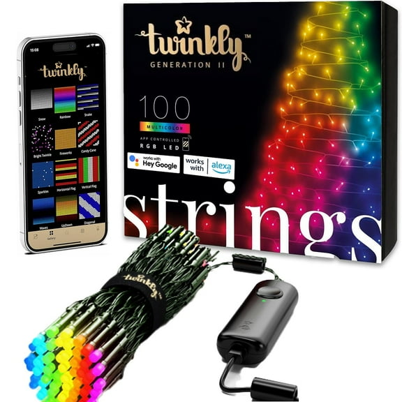 Twinkly App-Controlled 26.2ft Smart String LED Lights with 100 RGB LEDs - WiFi & Bluetooth Connectivity, Sync with Music, Indoor/Outdoor Use (IP44), Compatible with Google Assistant & Amazon Alexa